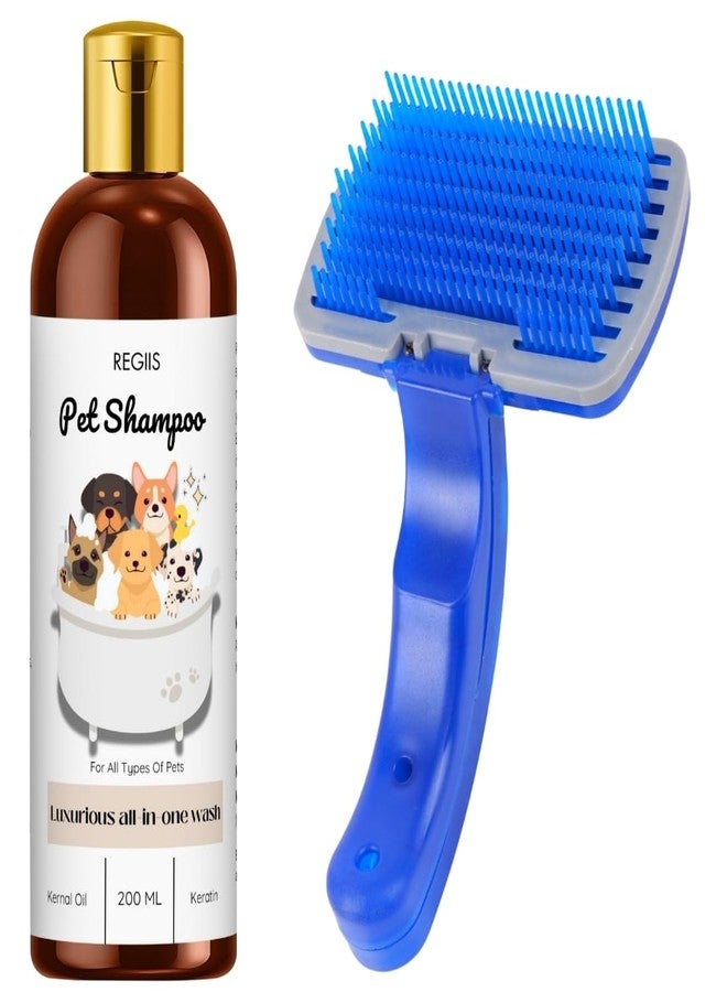 شامبو ريجيس للحيوانات الأليفة مع فرشاة تنظيف ذاتية، غسول فاخر شامل للكلاب والقطط، 200 مل، مع الكيراتين وزيت نواة النبات (عبوة من قطعتين) - Image 1